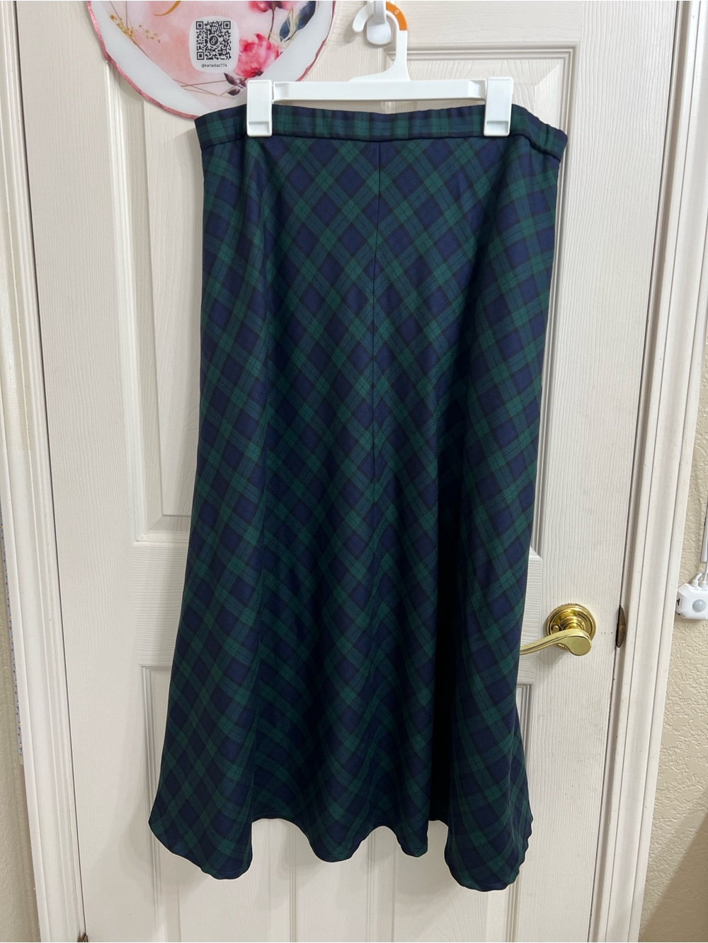 Pendleton Vintage 100% Virgin Wool Navy and Green Plaid A-Line Midi Skirt 14W - Picture 2 of 10